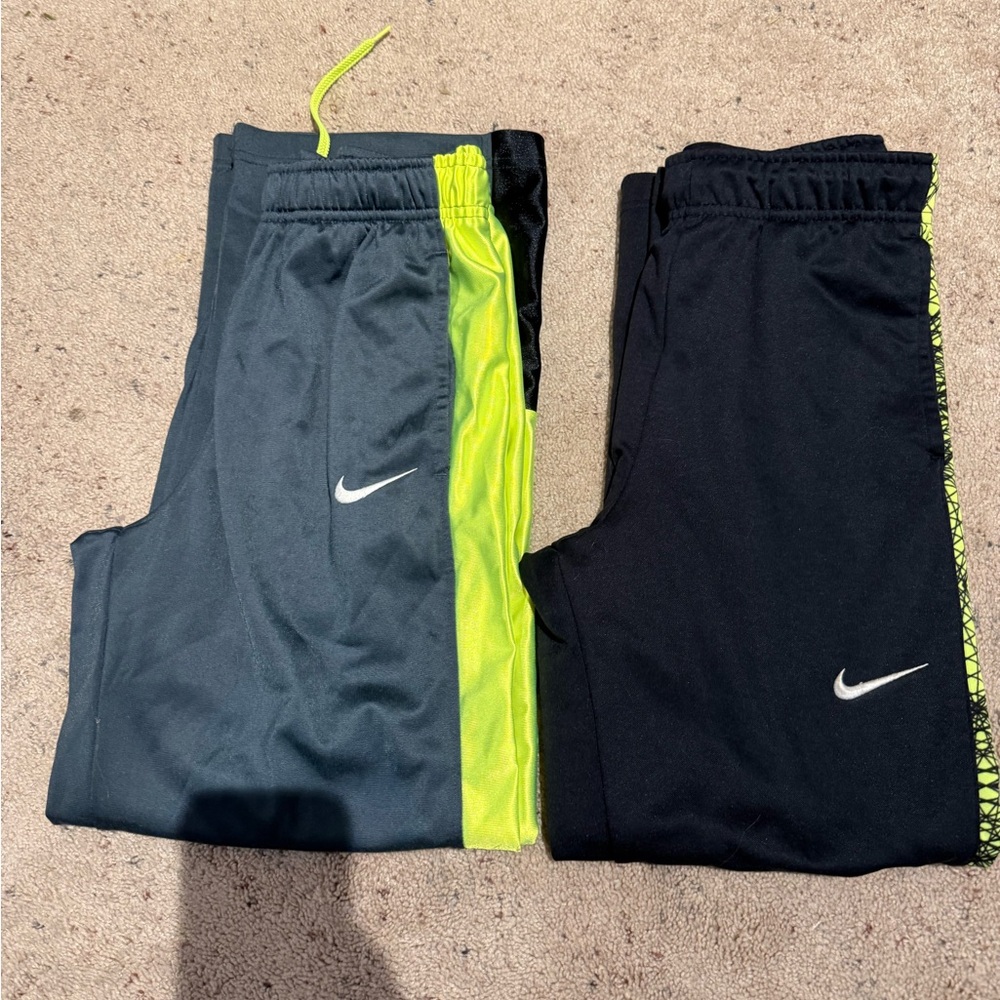 Nike Kids' Black and Gray Joggers with Neon Accents